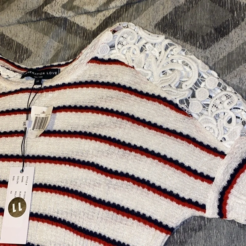 Generation Love Womens Striped Lace Pullover Top